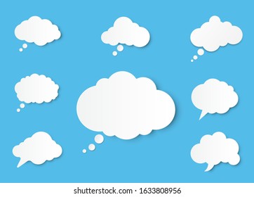 Paper art with white bank cloud on blue sky background. Collection graphic resources about speech bubble