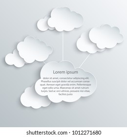 Paper art white fluffy clouds for text. Modern origami paper art style. Vector illustration, infographics