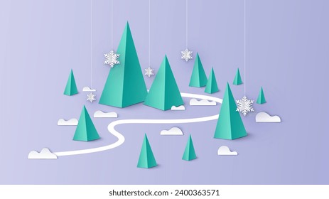 Paper art of Winter landscape. Winter background. Merry Christmas and happy new year. paper cut and craft design. vector, illustration.