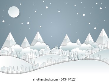 paper art Winter Snow Urban Countryside Landscape