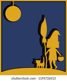 Paper art of witch with cat. Idea for your greeting cards for Halloween