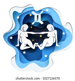 Paper art of women to Gemini of zodiac and horoscope concept, vector art and illustration.