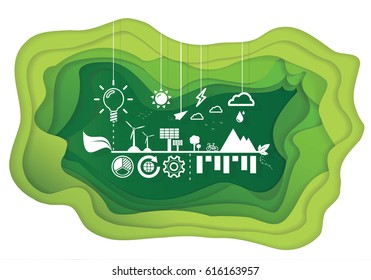 Paper art of World environment day greeting design stock vector