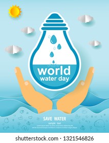 Paper art of world water day, Save water concept, Save The Water, Water conservation concept, Ecology Paper cut style vector illustration isolated on background 