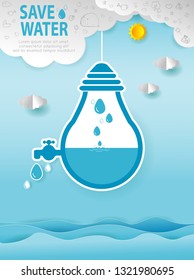 Paper art of world water day, Save water concept, Save The Water, Water conservation concept, Ecology Paper cut style vector illustration isolated on background 