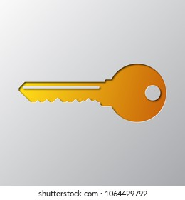 Paper art of the yellow key isolated. Vector illustration. Key icon is cut from paper.