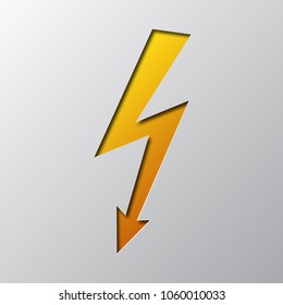 Paper art of the yellow lightning isolated. Vector illustration. Lightning is cut from paper.