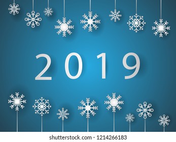 paper arts snow flake vector with text 2019. for greeting card or poster