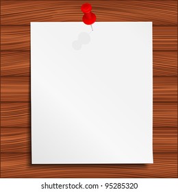 Paper attached to the wooden wall, vector eps10 illustration