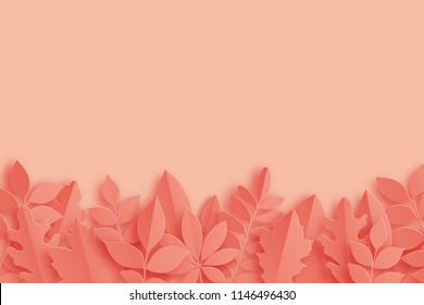 Paper autumn maple, oak and other leaves pastel colored background. Trendy origami paper cut style vector illustration