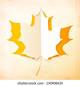 Paper autumn vector leaf with grunge texture