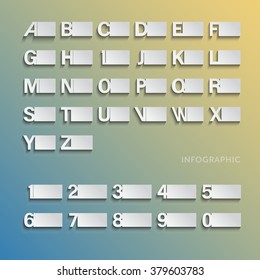 Paper background alphabet and number for infographics.Letters set for presentation, report, project, paper and chart.