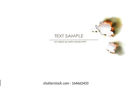 Paper background with burned hole and flame