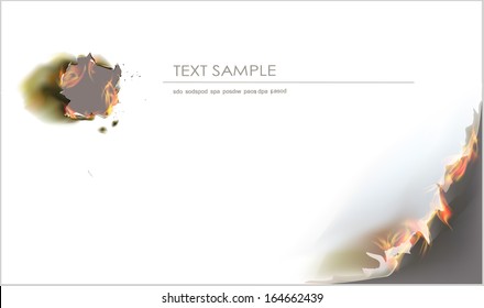 Paper background with burned hole and flame