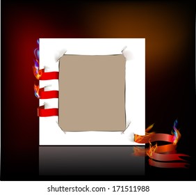 Paper background with flame and ribbons