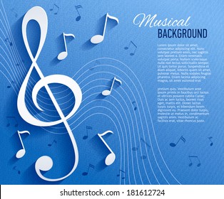 Paper background with music notes. Vector illustration.