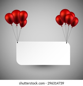 Fondo de papel con globos rojos. Ilustración vectorial. 
