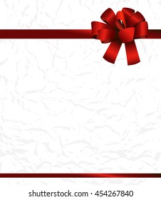 Paper background with red big ribbon bow. Vector illustration