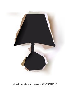 paper background with ripped symbol of lamp