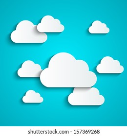 Paper background with white clouds