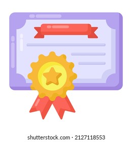Paper with badge denoting flat icon of certificate 

