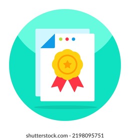 Paper with badge, flat design of certificate icon