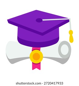 Paper with badge, flat design of degree icon