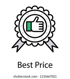 
Paper badge having a thumbs up, complete prototype for best price icon
