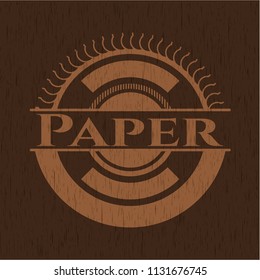 Paper badge with wooden background