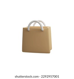 Paper bag in 3d style, vector illustration isolated on white background. Realistic 3d render of grocery store bag. Concepts of shopping, food and supermarket.