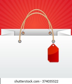 Paper Bag Background Sale with Red Label. Vector illustration