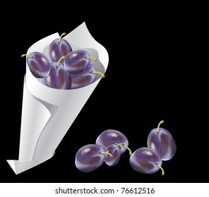 Paper bag with blue plums