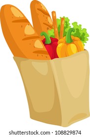 paper bag with bread and paprika vector illustration