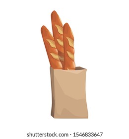 paper bag with breads icon over white background, vector illustration