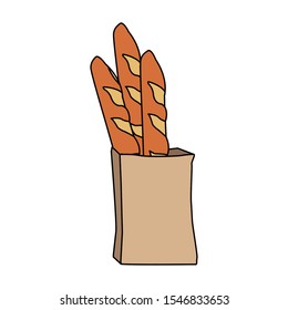 paper bag with breads icon over white background, vector illustration