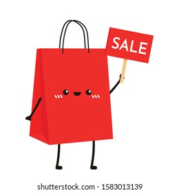 Paper bag character design. Red Paper bag vector.