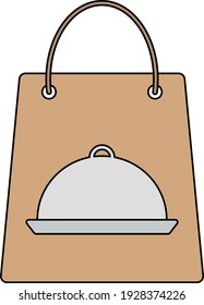 Paper Bag With Cloche Icon. Editable Outline With Color Fill Design. Vector Illustration.