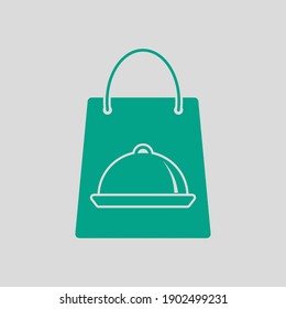 Paper Bag With Cloche Icon. Green on Gray Background. Vector Illustration.