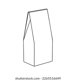 Paper bag for coffee or tea mockup. Packaging template mock up. Delivery service concept. Copy space. Outline, vector, realistic, outline illustration.
