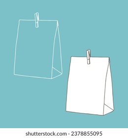 Paper bag for coffee or tea mockup. Packaging template mock up. Delivery service concept. Copy space. Outline, vector, realistic, outline illustration.