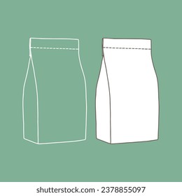 Paper bag for coffee or tea mockup. Packaging template mock up. Delivery service concept. Copy space. Outline, vector, realistic, outline illustration.