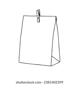 Paper bag for coffee or tea mockup. Packaging template mock up. Delivery service concept. Copy space. Outline, vector, realistic, outline illustration.