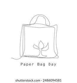 Paper Bag Day concept hand drawn. International Plastic Bag Free day or Stop plastic bags use. Say no to plastic bags. Shopping paper bag with green plant symbol.