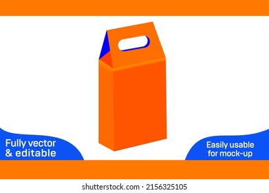Paper bag design with die cut template and 3D box packaging