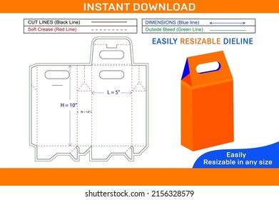 Paper bag design with die cut template and 3D box packaging