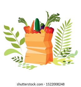 paper bag design, Vegetables organic food healthy fresh natural and market theme Vector illustration