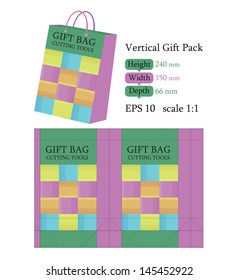 Paper bag with die cut, green bag with purple sides