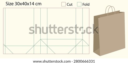 Paper bag dieline template with 3D mockup for e-commerce and shopping