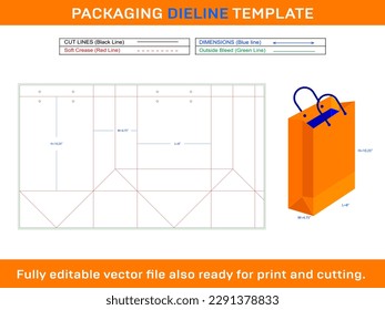 Plantilla dieline de bolsa de papel: 8x4,75x10,25 pulgadas