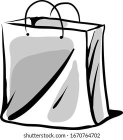 Paper bag drawing, illustration, vector on white background.
